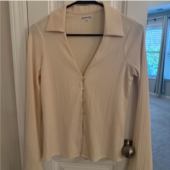 Reformation Cream Button Down Ribbed Shirt - Picture 1 of 4